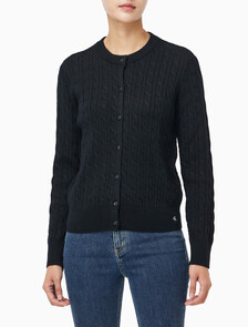 Buy 여성 울 케이블 크루넥 가디건 in color BLACK