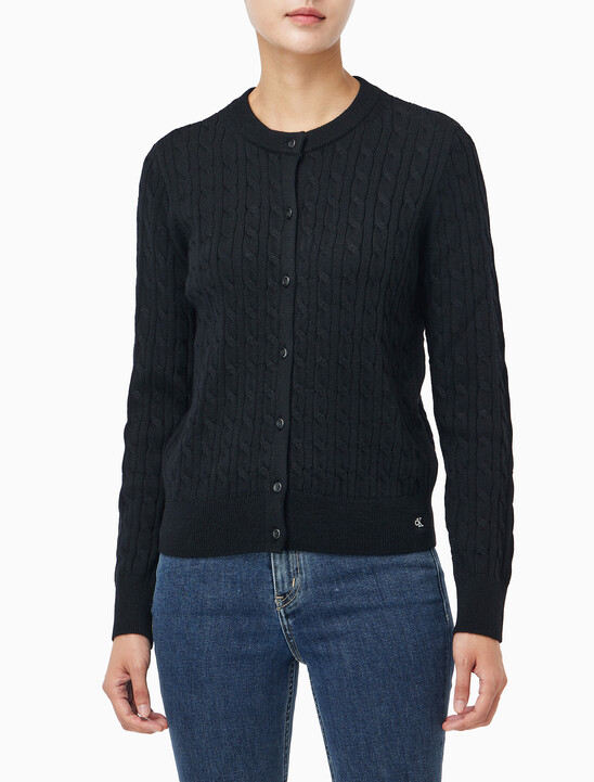 여성 울 케이블 크루넥 가디건