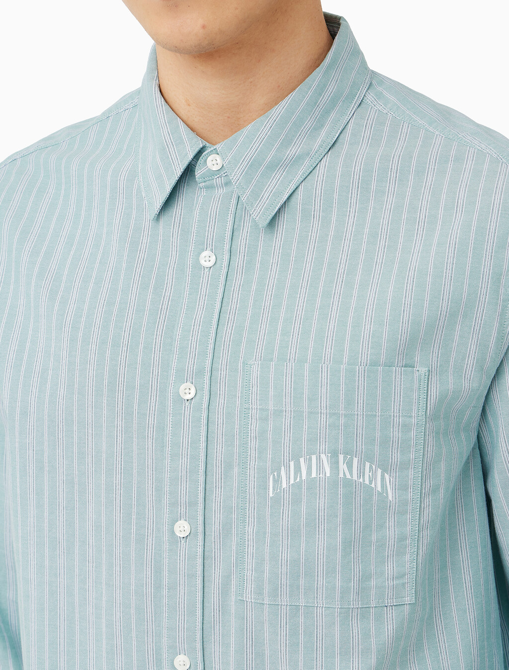 Buy 스트라이프 워시드 옥스포드 이지셔츠 in color Wild Green