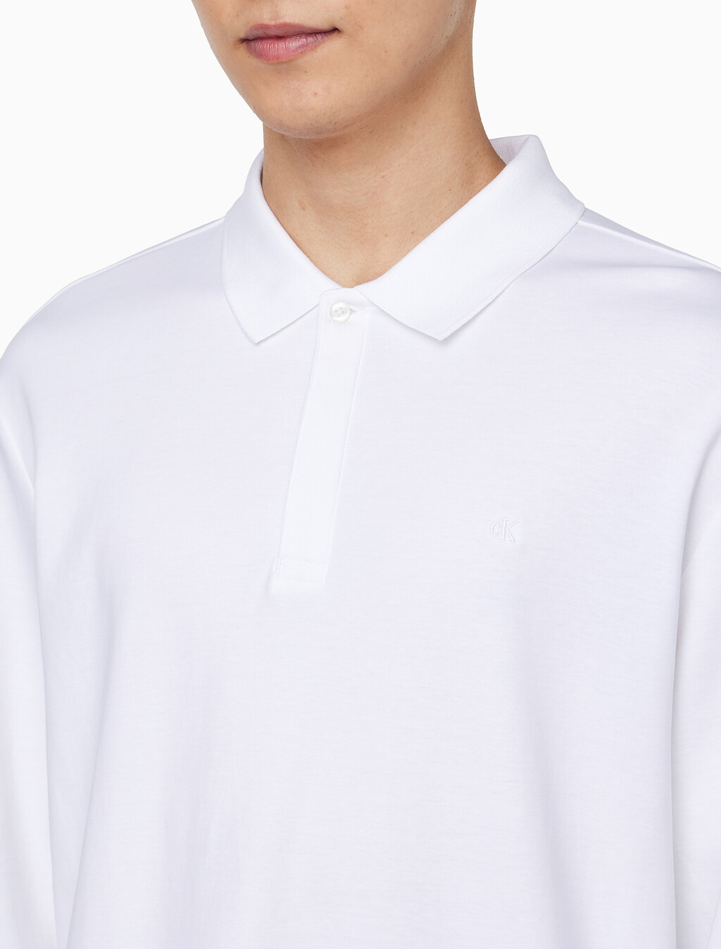 Buy 남성 를래식 핏 럭스 코튼 인터락 폴로 긴팔 티셔츠 in color BRIGHT WHITE