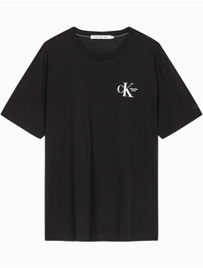 Buy 남녀공용 릴렉스핏 헤비 코튼 로고 반팔 티셔츠 in color CK BLACK