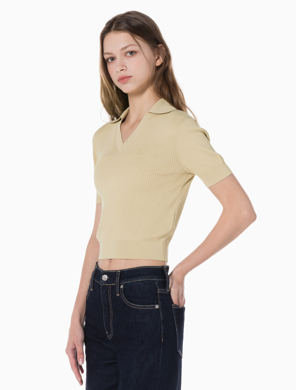 Buy 여성 센슈얼 립 베이비 폴로 스웨터 in color PALE KHAKI