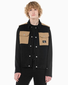 Buy 남성 캔버스 포켓 데님 베스트 in color WASHED BLACK LOGO LACE