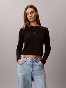 Buy 여성 L/S 모노그램 베이비 티셔츠 in color BLACK