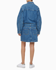 Buy 여성 볼륨 슬리브 데님 드레스 in color MID BLUE BACK EMBRO