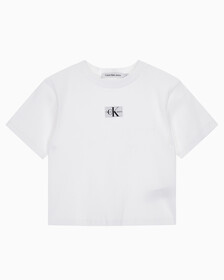 Buy 여성 로고 뱃지 크롭 반팔 티셔츠 in color BRIGHT WHITE