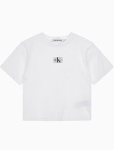 Buy 여성 로고 뱃지 크롭 반팔 티셔츠 in color BRIGHT WHITE