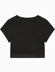 Buy 여성 코튼 스트레치 립 리브드 크롭티 in color BLACK