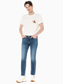 Buy 남성 슬림핏 스트레이트 크롭 데님 in color BLUE BLACK HANGER LOOP