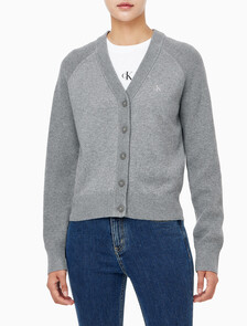 Buy 여성 브이넥 립 가디건 in color GREY