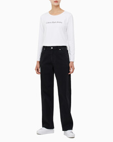 Buy 여성 90's 스트레이트핏 기모 블랙 데님 in color WASHED BLACK LOGO LACE
