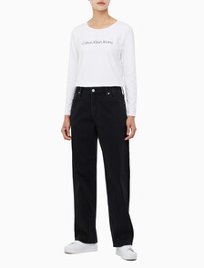 Buy 여성 90's 스트레이트핏 기모 블랙 데님 in color WASHED BLACK LOGO LACE