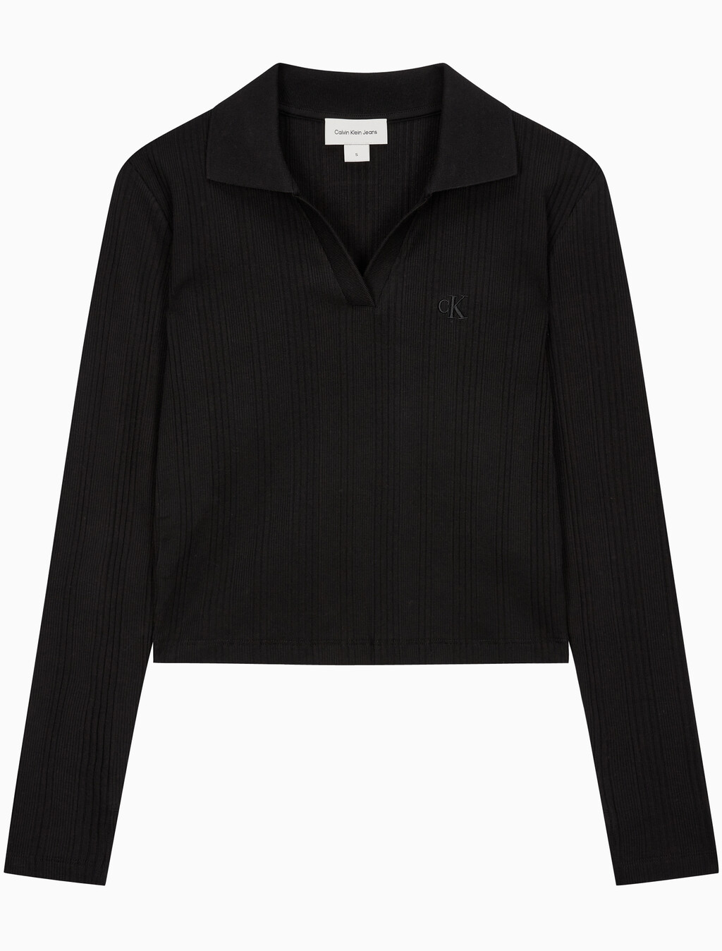 Buy 여성 립 슬림 폴로 롱슬리브 탑 in color CK BLACK