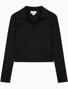 Buy 여성 립 슬림 폴로 롱슬리브 탑 in color CK BLACK