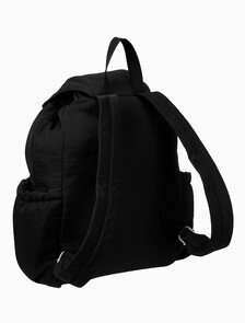 Buy 여성 사틴 나일론 플랩 백팩 in color BLACK