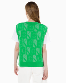 Buy 여성 프리미엄 라인 메탈릭 올오버프린트 베스트 in color GREEN