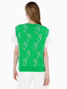 Buy 여성 프리미엄 라인 메탈릭 올오버프린트 베스트 in color GREEN