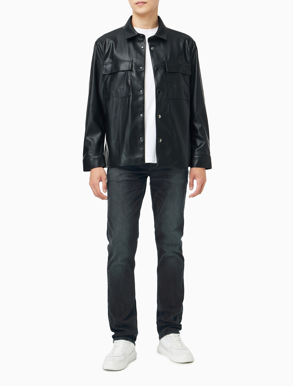 Buy 남성 페이크 레더 셔츠 자켓 in color BLACK
