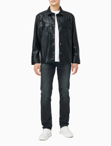 Buy 남성 페이크 레더 셔츠 자켓 in color BLACK