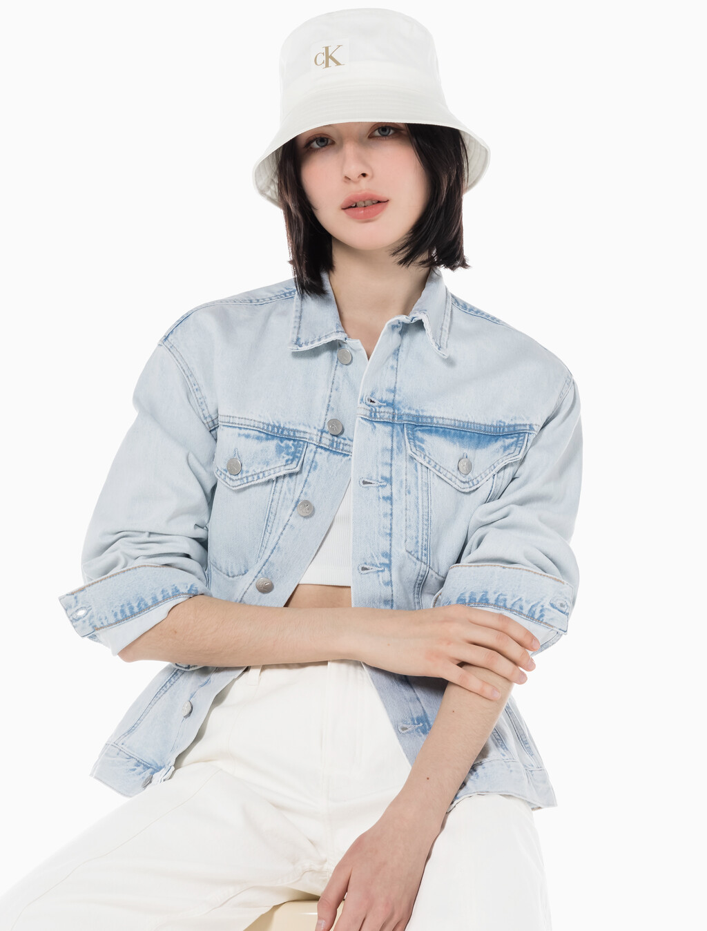Buy 여성 오버사이즈핏 코르셋 데님 재킷 in color CHALKY BLUE