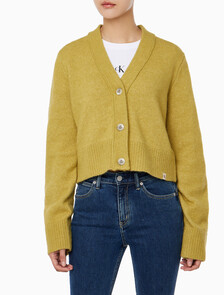 Buy 여성 플러피 얀 스웨터 가디건 in color MUSTARD