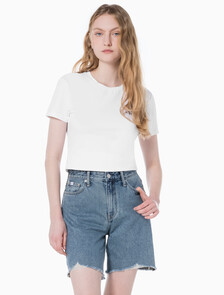 Buy 여성 맘핏 미드블루 데님 쇼츠 in color MID BLUE BACK EMBRO