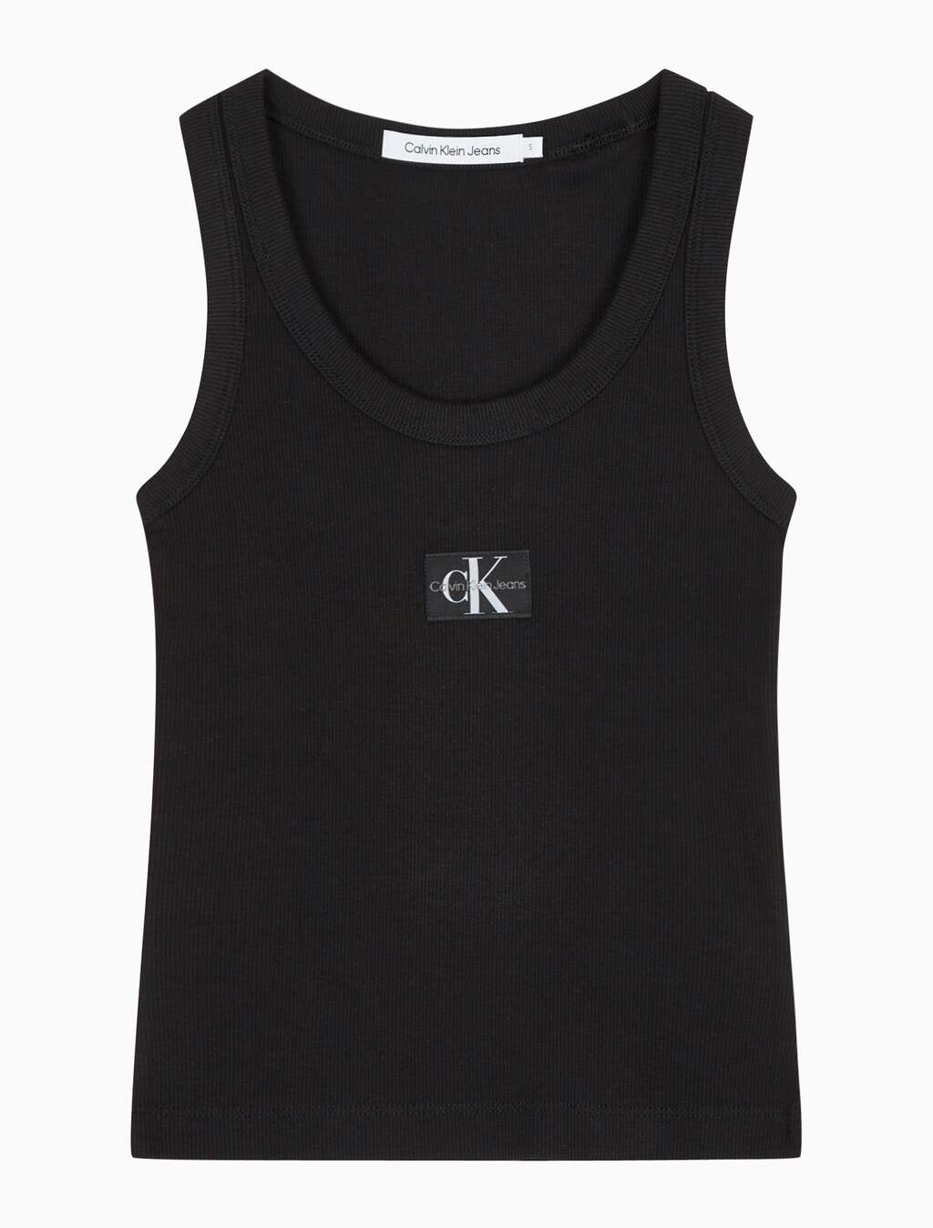 Buy 여성 우븐 라벨 립 탱크 탑 in color CK BLACK