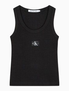Buy 여성 우븐 라벨 립 탱크 탑 in color CK BLACK