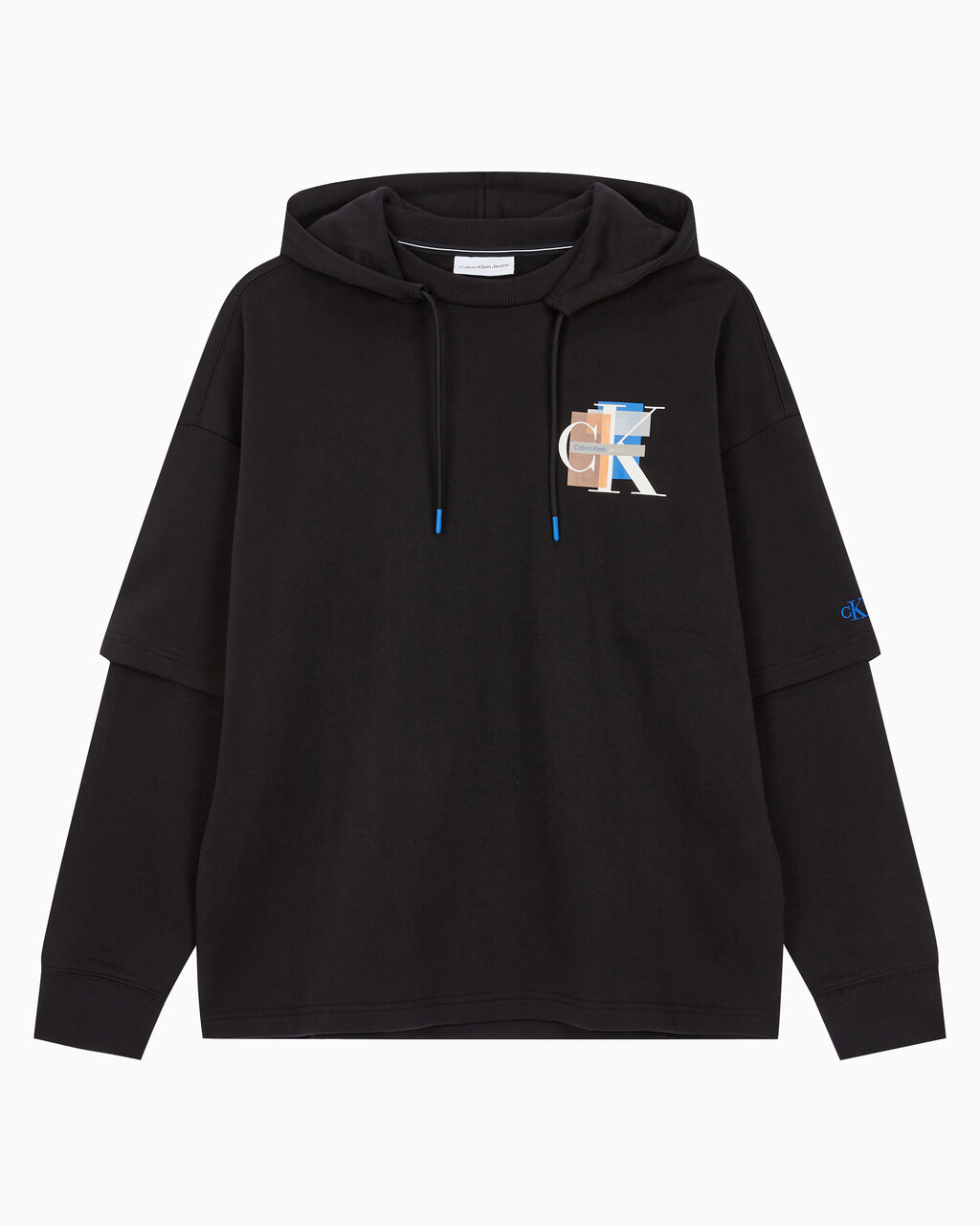 Buy 남성 롱슬리브 패션 레이어드 후디 in color CK BLACK