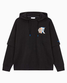 Buy 남성 롱슬리브 패션 레이어드 후디 in color CK BLACK