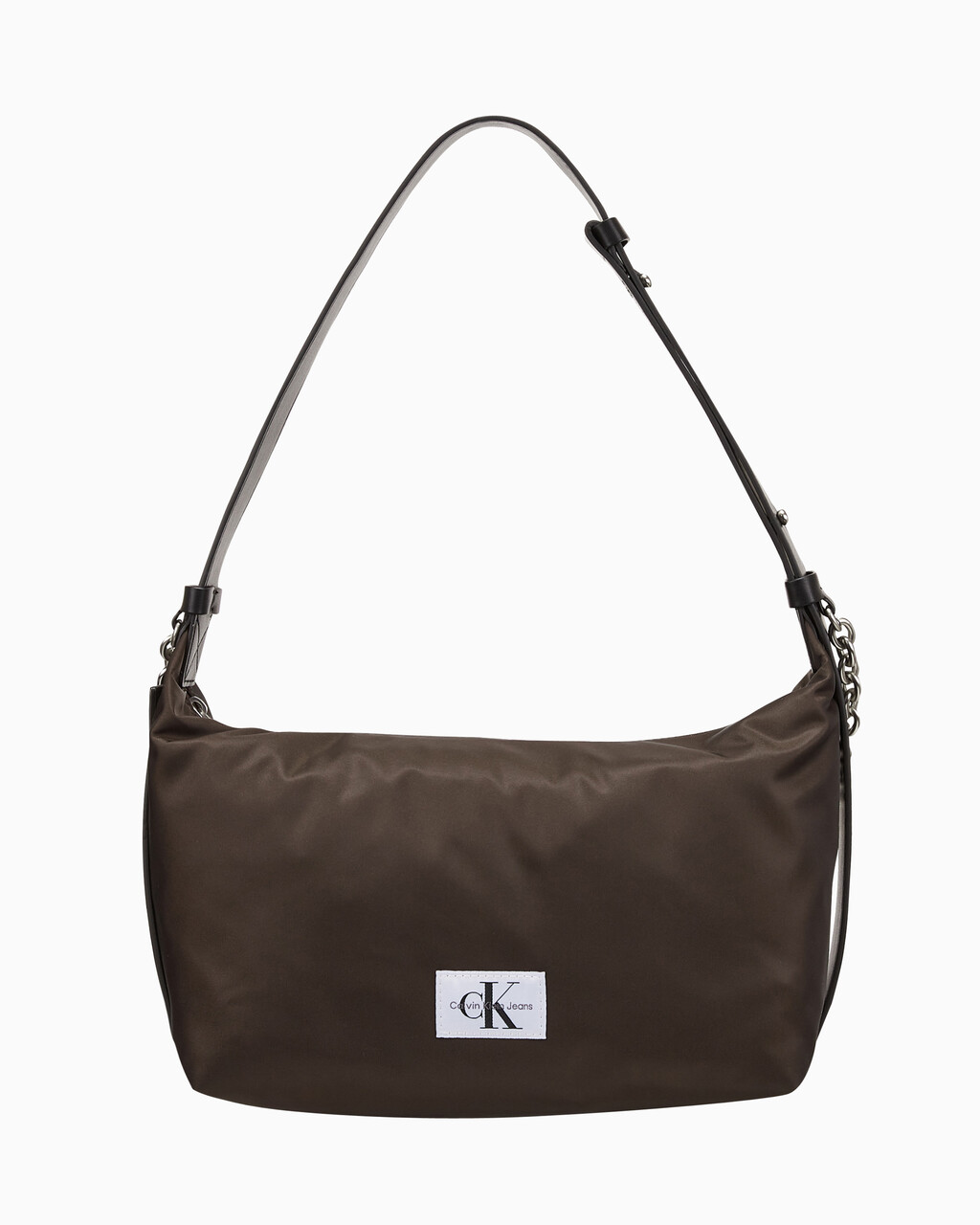 Buy 여성 CKJ 나일론 체인 미디움 숄더백 in color DARK CHESTNUT IRIDESCENT