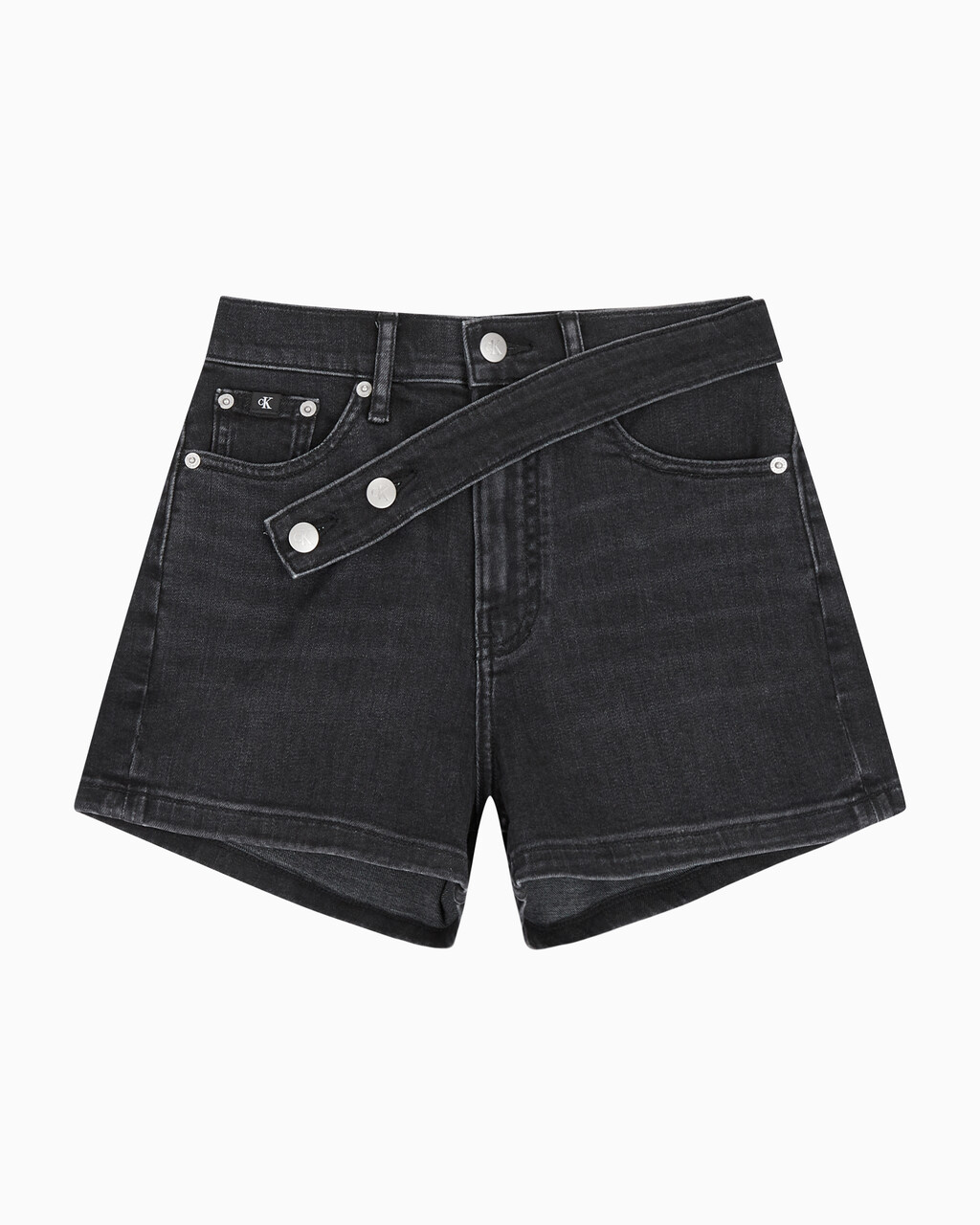 Buy 여성 하이라이즈 블랙 데님 쇼츠 in color WASHED BLACK LOGO LACE