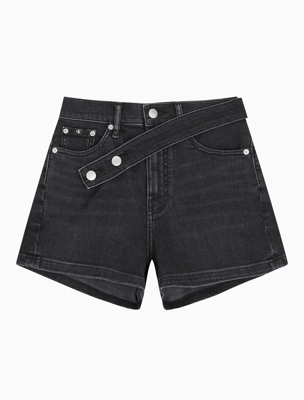 Buy 여성 하이라이즈 블랙 데님 쇼츠 in color WASHED BLACK LOGO LACE