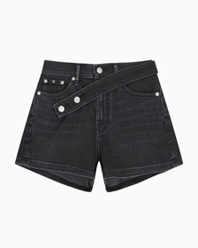 Buy 여성 하이라이즈 블랙 데님 쇼츠 in color WASHED BLACK LOGO LACE