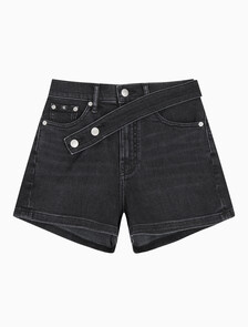 Buy 여성 하이라이즈 블랙 데님 쇼츠 in color WASHED BLACK LOGO LACE