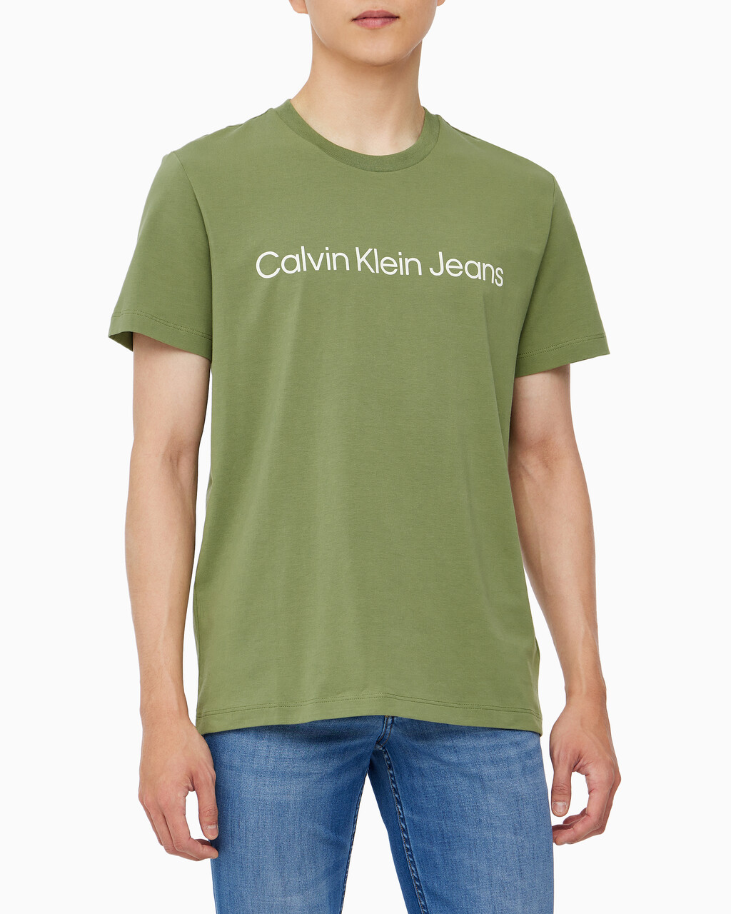 Buy 남성 레귤러핏 인스티튜셔널 로고 스트레치 반팔 티셔츠  in color KHAKI