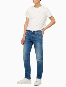 Buy 남성 바디 테이퍼핏  미드블루 이탤리언 데님 in color MID BLUE BACK EMBRO