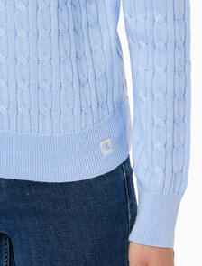 Buy 여성 울 케이블 크루넥 가디건 in color Light blue