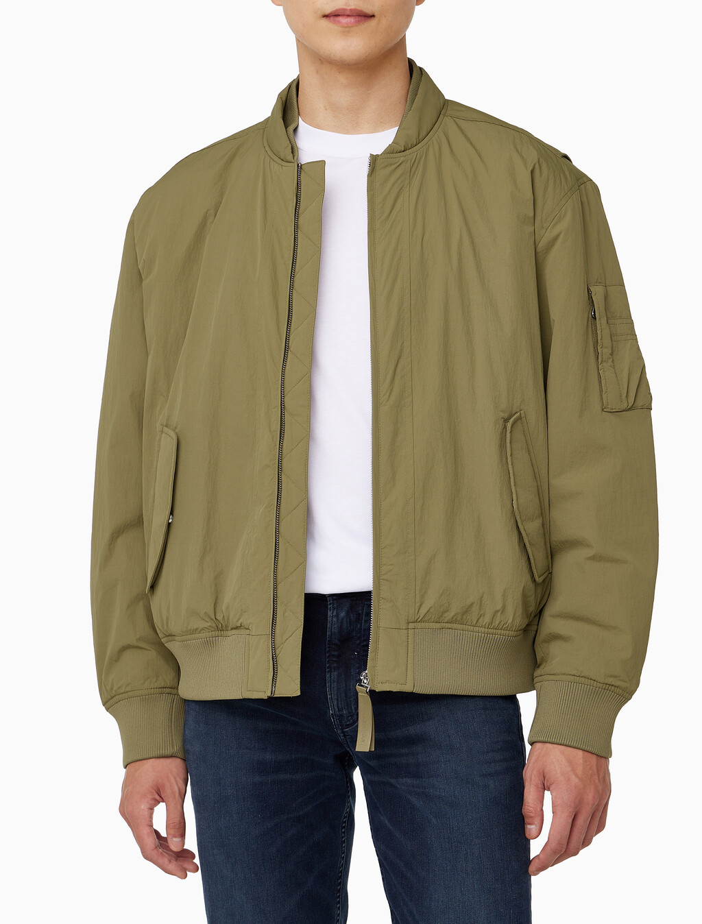 Buy 남성 릴렉스핏 패디드 기능성 봄버 자켓 in color OLIVE