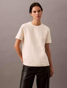 Buy 여성 숏슬리브 텍스처드 테리 티 in color ANTIQUE WHITE