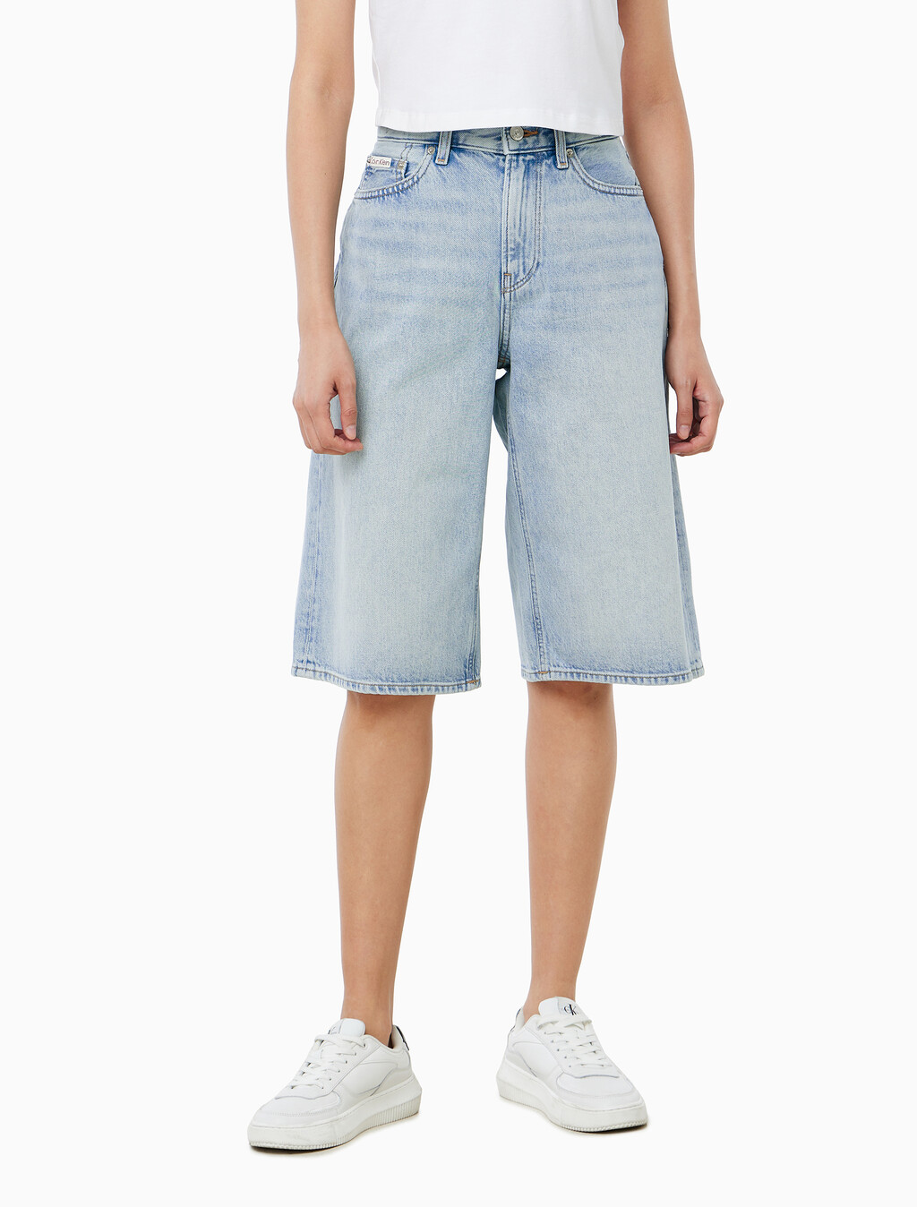 Buy 여성 텐셀 데님 롱쇼츠 in color Blue