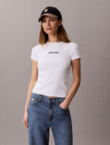 Buy 여성 컨투어립 로고 링거 티 in color BRIGHT WHITE