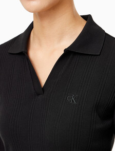 Buy 여성 립 슬림 폴로 롱슬리브 탑 in color CK BLACK