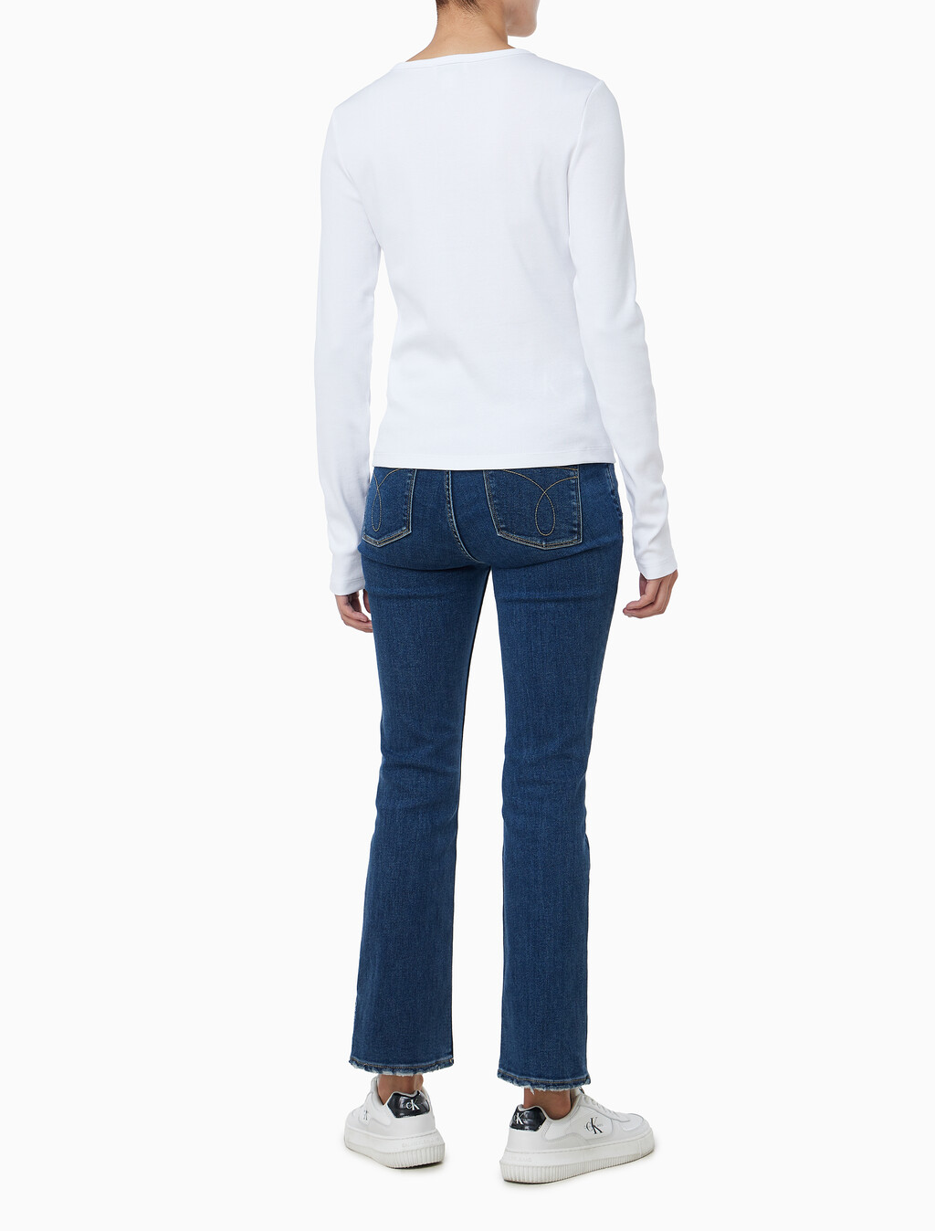 Buy 여성 모노그램 롱슬리브 헨리넥 티셔츠 in color BRILLIANT WHITE