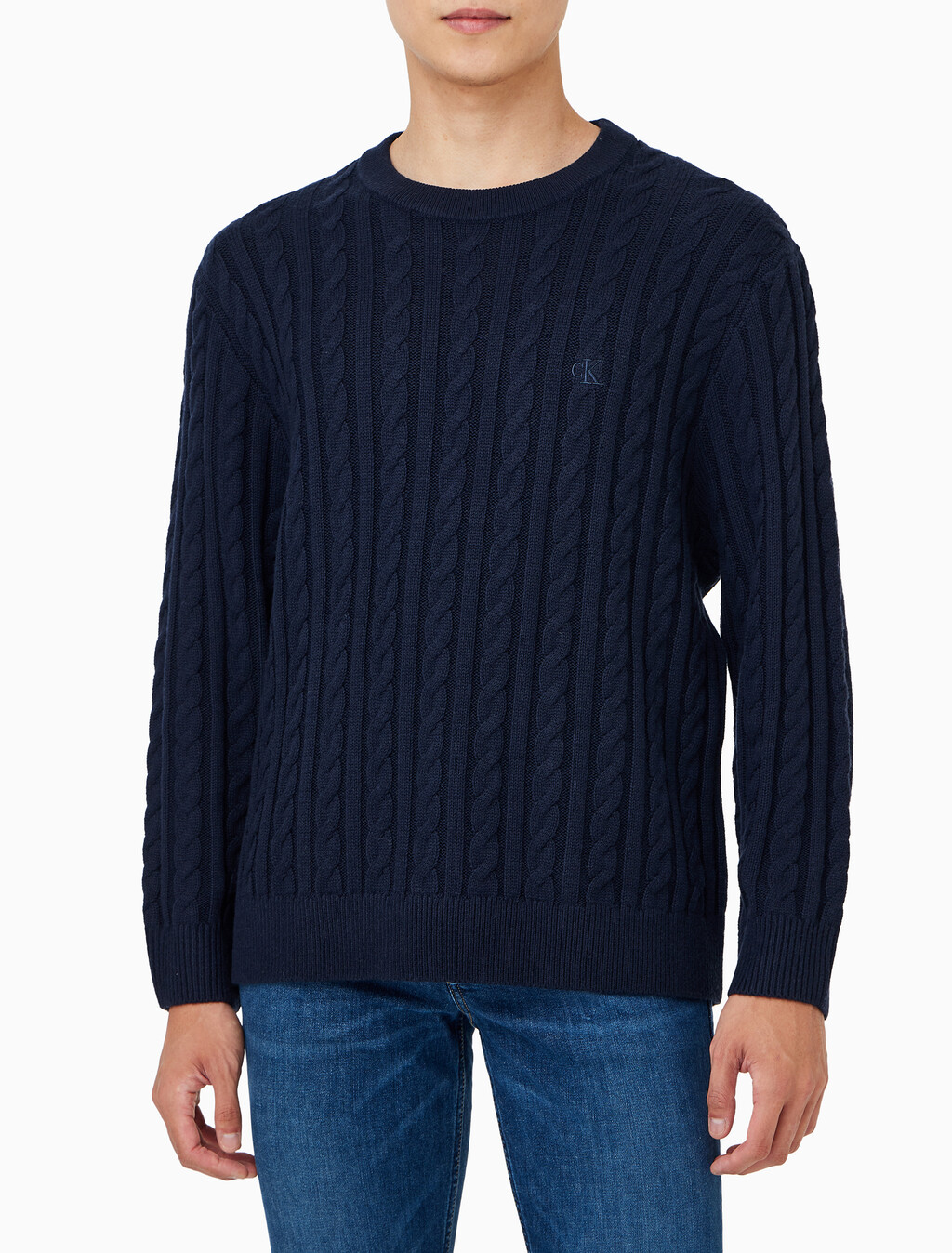 Buy 남성 케이블 크루넥 스웨터 in color NIGHT SKY