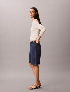 Buy 여성 릴렉스 버뮤다 CK로고 데님 쇼츠 in color Deep Blue