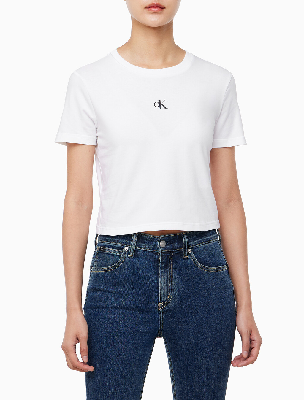 Buy 여성 슬림핏 베이비 크롭 반팔 티셔츠 in color BRIGHT WHITE