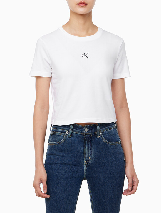 여성 슬림핏 베이비 크롭 반팔 티셔츠