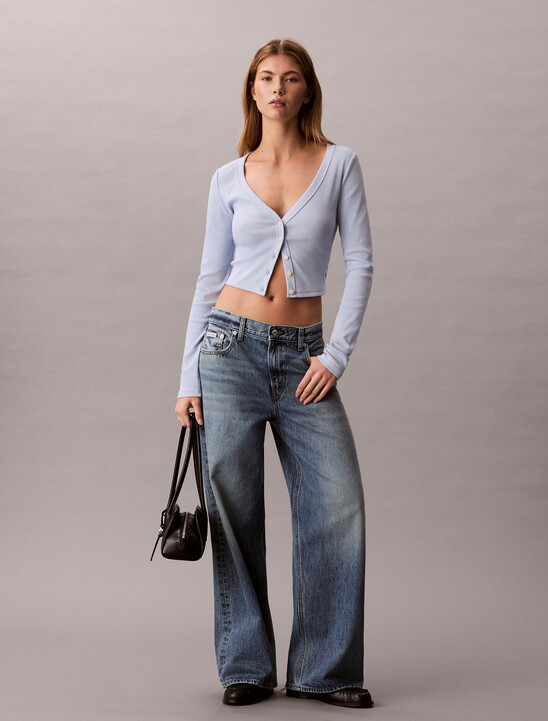 여성 우븐라벨 베이비립 가디건