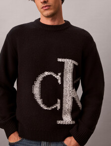 Buy 남성 램스울 블렌드 모노그램 크루넥 스웨터 in color BLACK